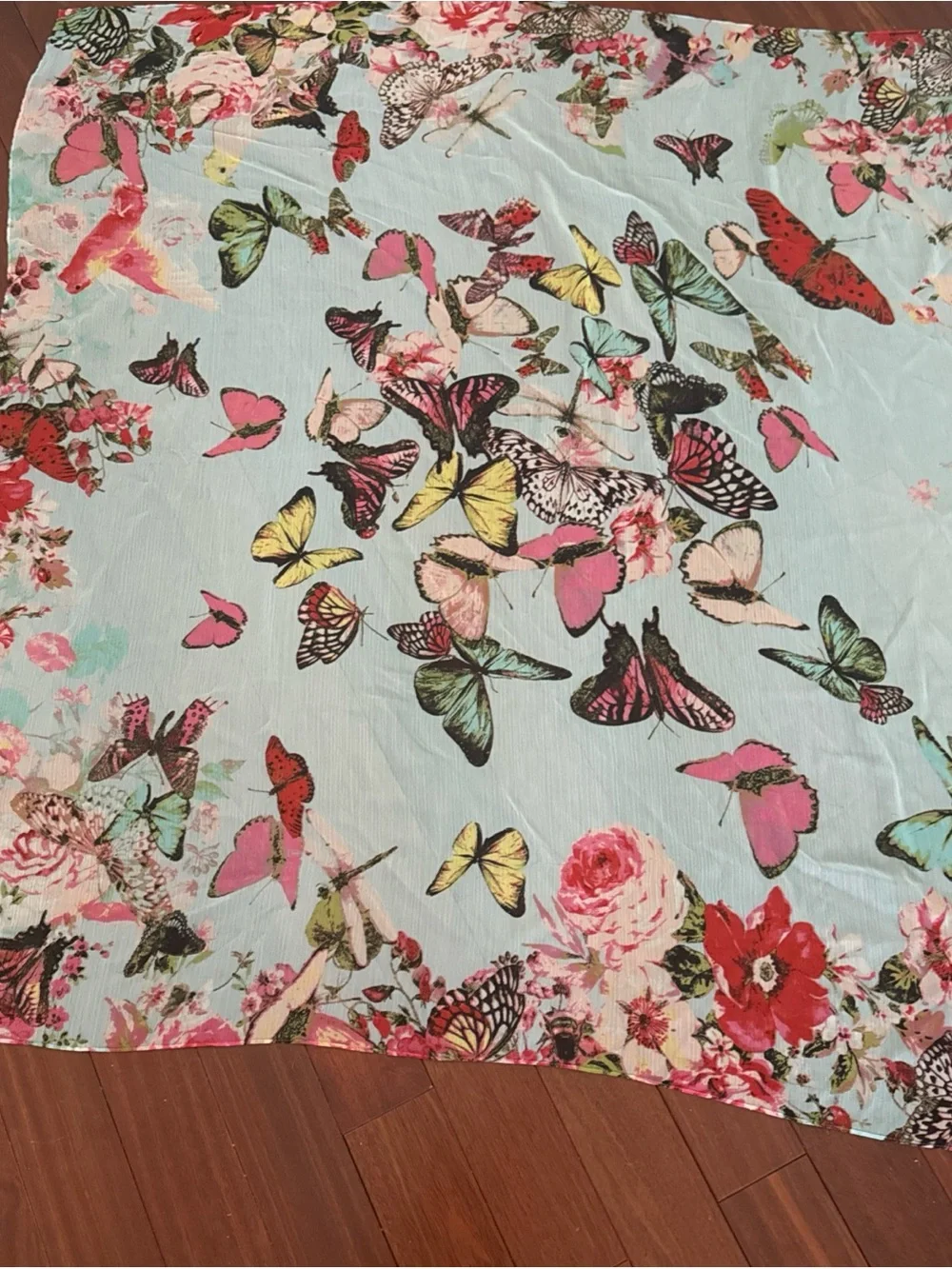INC Women's Scarf Full Of Butterflies 46” X 46” Blue Background W Butterfly